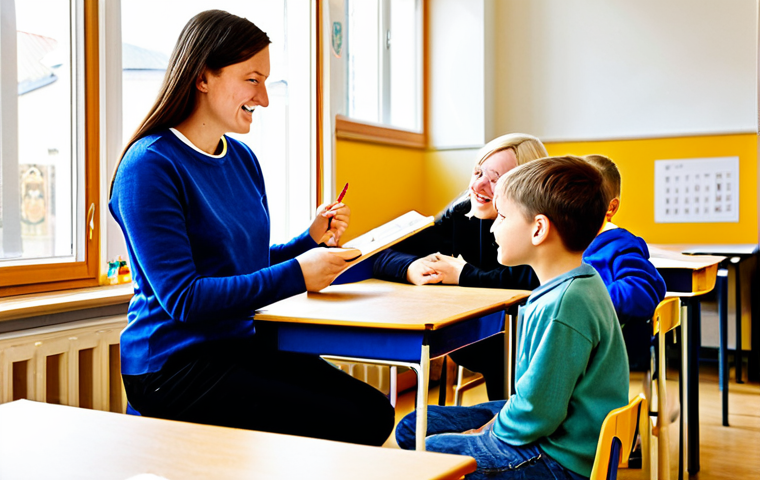 Well-being in School**
"A bright and welcoming elementary school classroom in Sweden, filled with diverse children (ages 7-8) happily engaged in various activities: reading, drawing, and building with blocks. The teacher is interacting with a small group, providing guidance and support. Sunlight streams in through large windows. The atmosphere is calm and inviting. Safe for work, appropriate content, fully clothed, modest attire, family-friendly. Perfect anatomy, correct proportions, natural pose, well-formed hands, proper finger count, natural body proportions, high quality, professional photography."
**